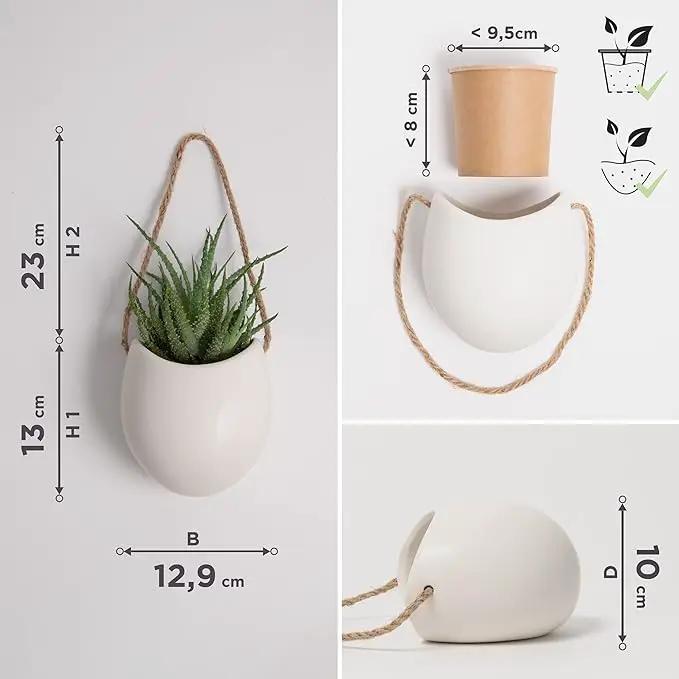 Wall Planters -Ellie- | Hanging Ceramic Plant Pots 3 Pieces | Wall Decoration for Indoors, Balcony and Garden | Cream (Matte) by GreenHaven Gardens