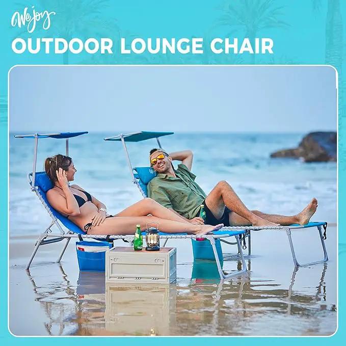 #WEJOY Folding Lounge Chair with Canopy Shade, Portable Adjustable 5-Position Patio Chaise Lounger with Pillow & Storage Pocket for Lay Flat Outdoor Lawn Backyard Beach Camping Pool Tanning (Blue) by GreenHaven Gardens