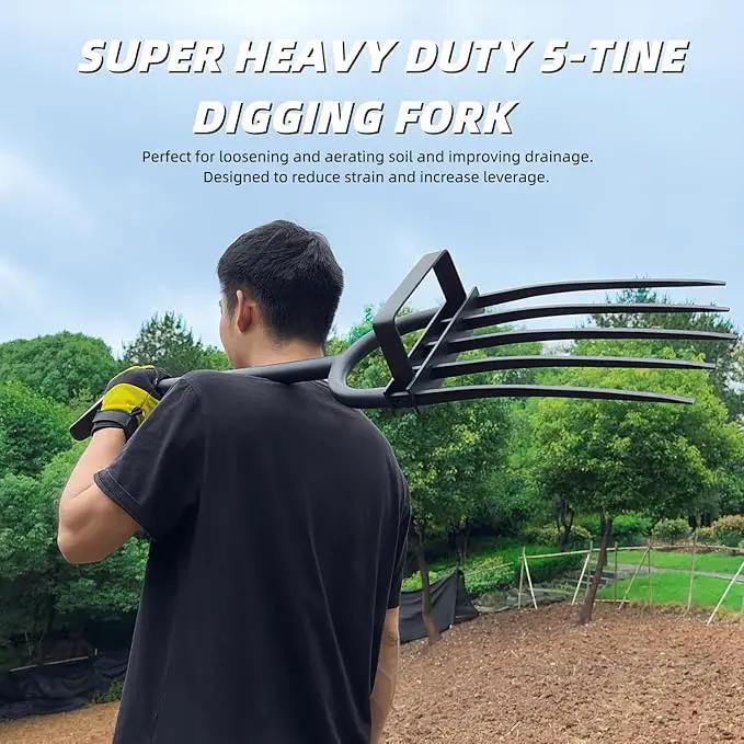 Garden Fork, Pitchforks for Digging Composting Spading, Long Hand Tiller & Cultivator - 5 Tine, 45 inches by GreenHaven Gardens