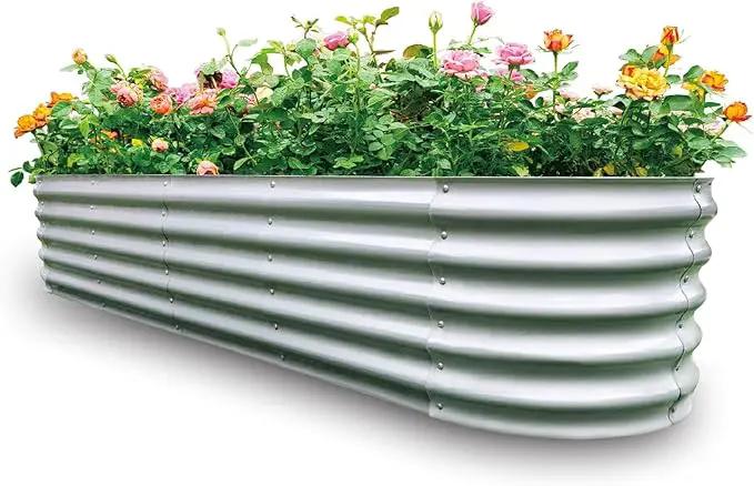 Gardmax Galvanized Raised Garden Bed, Lightweight Planter Boxes Outdoor with Easy Assembly, Large Garden Bed for Vegetables, Fruits, Flower Silver 8FT by GreenHaven Gardens