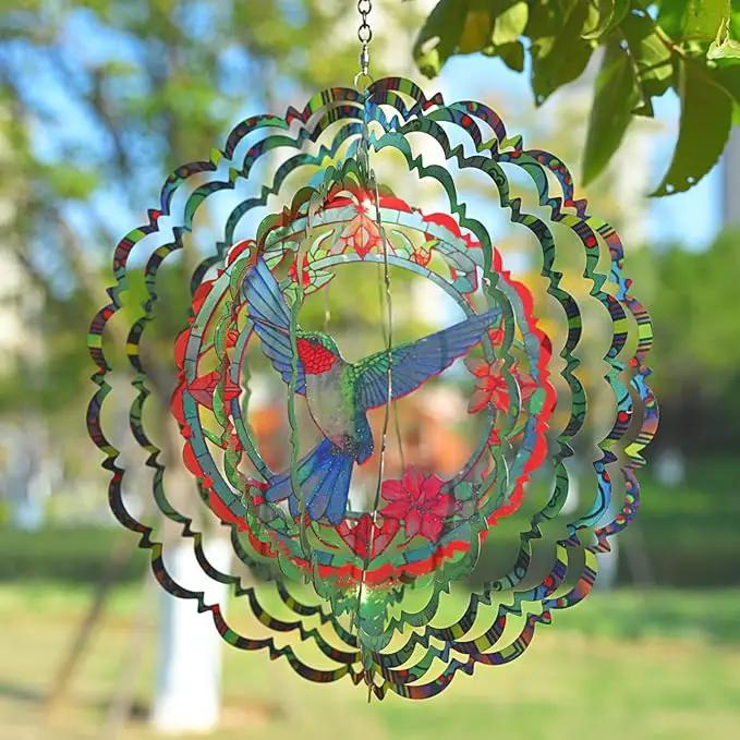 Metal Wind Spinners - Hummingbird 12 inch 3D Stainless Steel Hanging Wind Spinner Metal, Gifts for Women Mom Grandma Wife, for Indoor/Outdoor Decor, Yard Art, Garden Decoration by GreenHaven Gardens