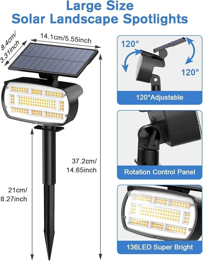 Fabrito Solar Spot Lights Outdoor 136 LEDs, Large Area Lighting Solar Lights Outdoor, 6 Pack IP65 Waterproof Landscape Spotlights Auto On/Off for Yard, Garden, Pathway, Plants,Tree (Warm White) by GreenHaven Gardens