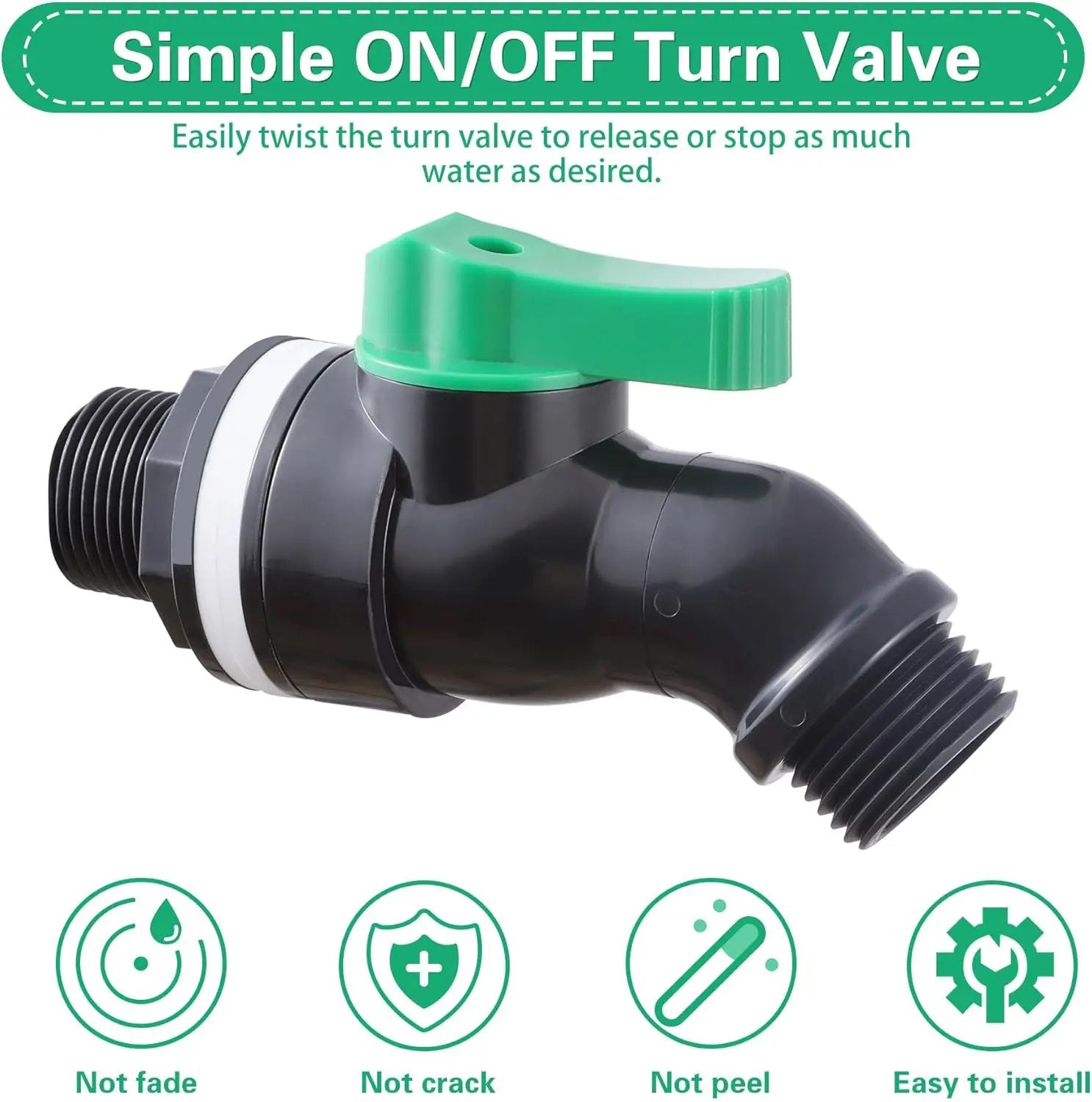 Plastics Rain Barrel Spigot, High Flow Valve Core, Large Flow Water Tank Faucet,3/4 NPS Inlet x 3/4 GHT Outlet Bulkhead Valve for Outdoor Plastic Bucket rainwater Drum Container Downspout Collector in by GreenHaven Gardens