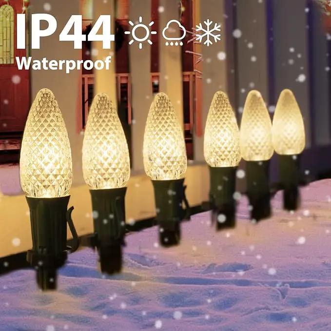 C9 Christmas Pathway Lights Outdoor, 25.7 Feet 20 LED C9 Strawberry Walkway Lights with Marker Stakes, Connectable Shatterproof C9 String Lights for Lane Outside Yard Decorations, Warm White, 2 Pack by GreenHaven Gardens