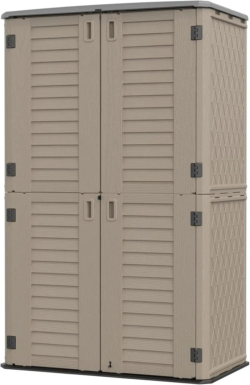 HOMSPARK Storage Shed Weather Resistance, Multi-Purpose Outdoor Storage Cabinet Waterproof, Outdoor Storage Cabinet for Garbage Cans, Lawnmower, Garden Accessories (Coffee, Tall shed-53 cu ft) by GreenHaven Gardens