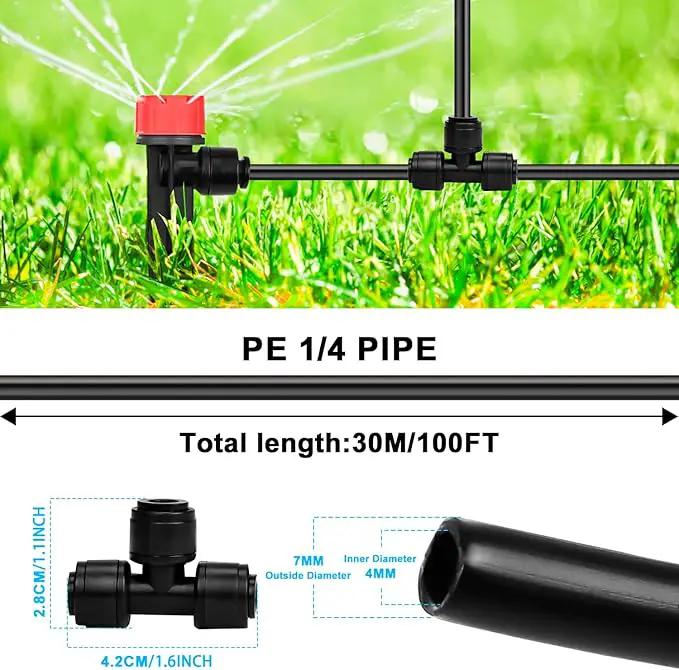 100FT PE Drip Irrigation Tubing, 1/4 inch Blank Distribution Tubing with 10PCS 1/4" Drip Irrigation Tee Connectors for Quick Connector Irrigation System by GreenHaven Gardens