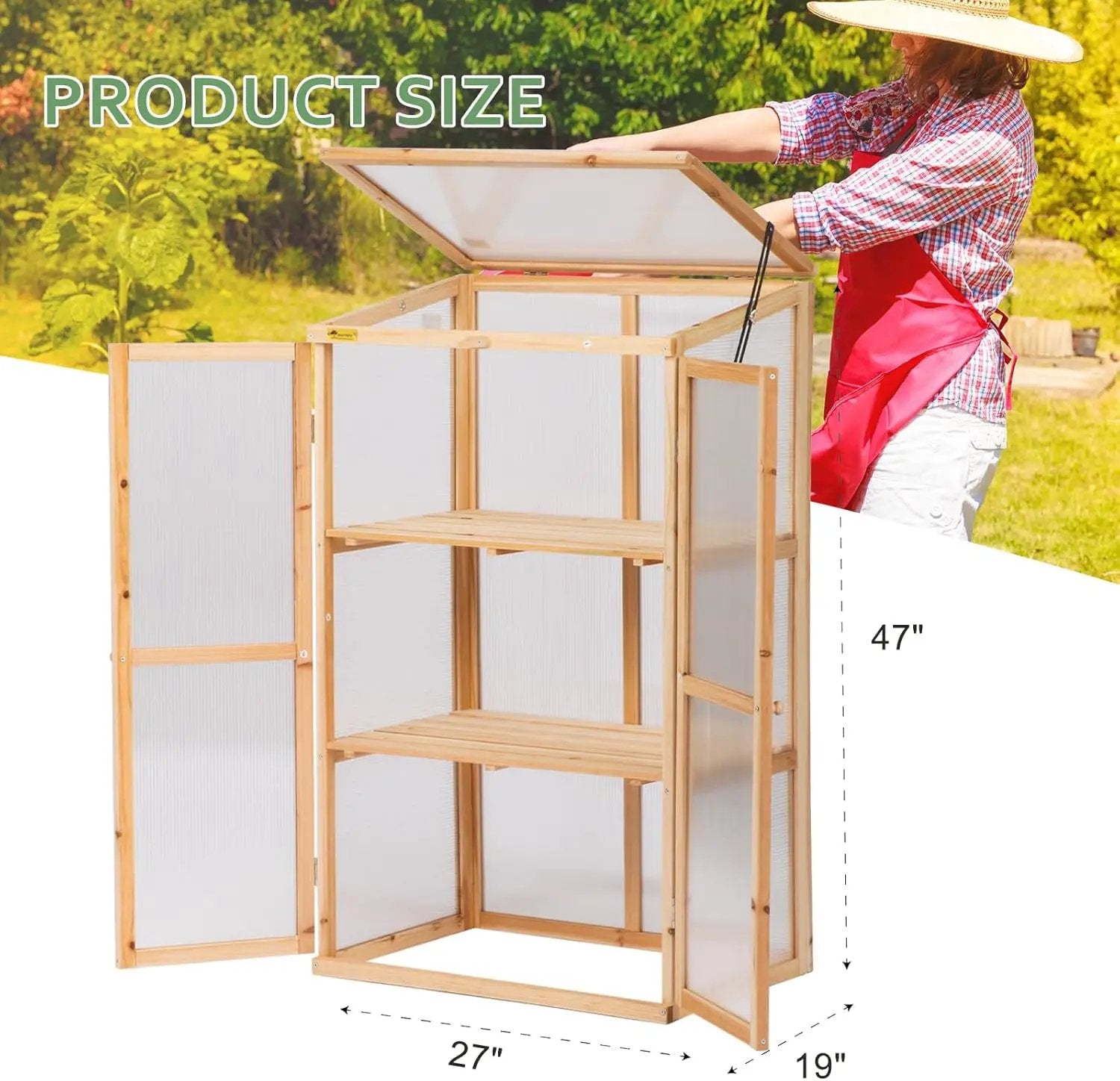 BIGTREE Wooden Green House Mini Greenhouse Indoor/Outdoor Nursery Vented Cold Frame Portable Garden Planter Raised Plants Top Opening Door (27"X19"X47") by GreenHaven Gardens