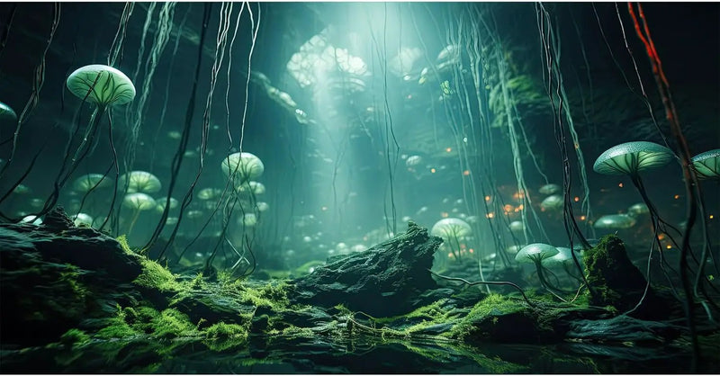 Aquarium Background Foggy Stone Mushroom Green Moss Fish Tank Background Mysterious Green Seaweed Scenery Aquarium Backgrounds White Mushroom Reptile Tank Enclosure Backgrounds Wallpaper 30x18in by GreenHaven Gardens