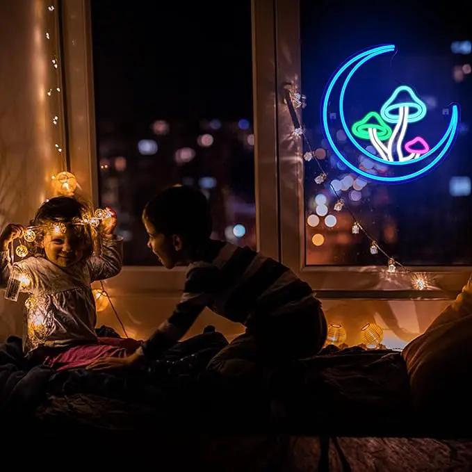 Moon Mushroom Neon Sign Blue Moon Neon Lights for Wall Decor Mushroom Light Up Signs USB LED Signs for Girls room Living Room Kids Room Home Bar Party Shop by GreenHaven Gardens