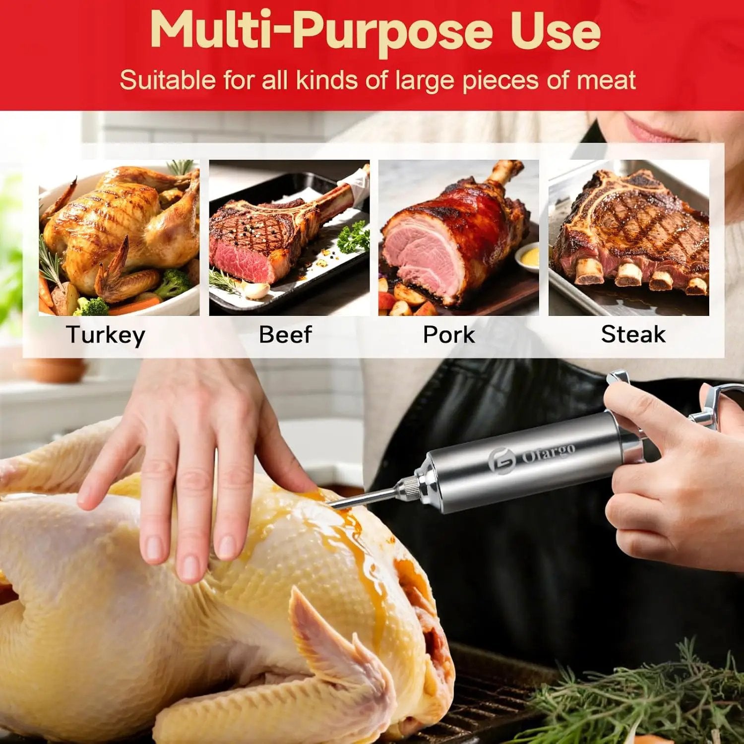 Stainless Steel Meat Injector Syringe with 4 Marinade Needles and Travel Case for BBQ Grill Smoker, gifts for men dad husband in Thanksgiving Christmas day by GreenHaven Gardens