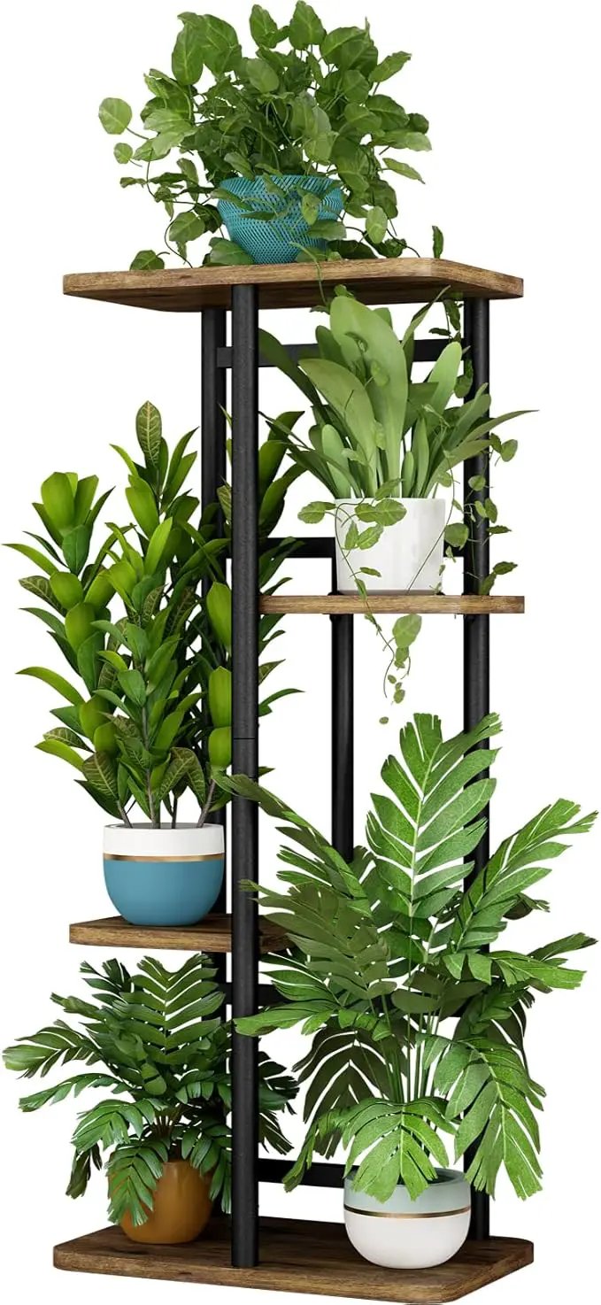 LINZINAR Plant Stand 4 Tier 5 Potted Indoor Plant Shelf Multiple Stands for Garden Corner Balcony Living Room (4 Tier 5 Potted, Black) by GreenHaven Gardens