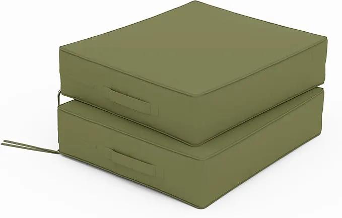 Patio Chair Cushions 18.5 X 16 X 4 Inch Waterproof Outdoor Seat Cushions for Patio Furniture, Outdoor Sofa Couch Pads with Ties & Handle, Set of 2, Light Green by GreenHaven Gardens