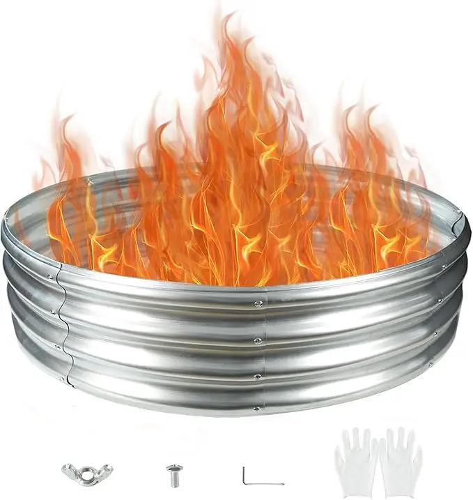 Durable Round Galvanized Steel Raised Garden Bed for Planting,Round Galvanized Steel Fire Ring/Fir Pit for Outdoor- 4×4×1FT,0.8MM Thick Black (47 ins Diameter x 12 ins high, Silver) by GreenHaven Gardens