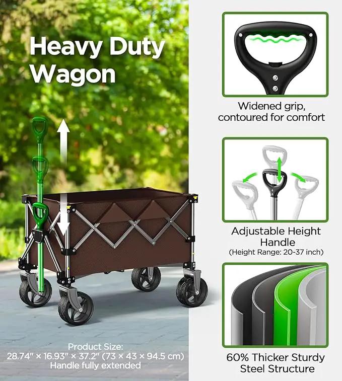 Beach Wagon,CollapsibleWagon 220lbs with Big Wheels Foldable Wagon Carts,Portable Utility for Garden Grocery Sports Camping All Terrain-Khaki by GreenHaven Gardens