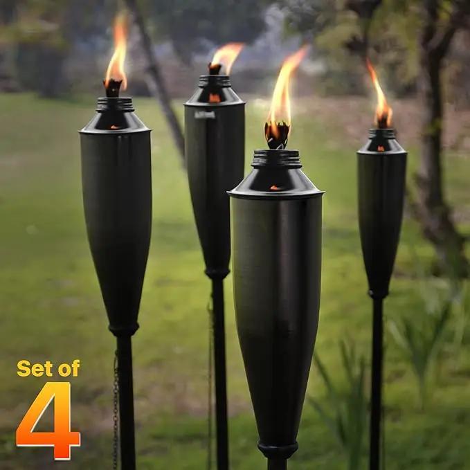 Deco Home Pack of 4 Metal Garden Torches - Citronella for Outdoor Ambiance - Decorative and Functional Citronella Torches for Patio, Lawn, and Backyard - Black by GreenHaven Gardens
