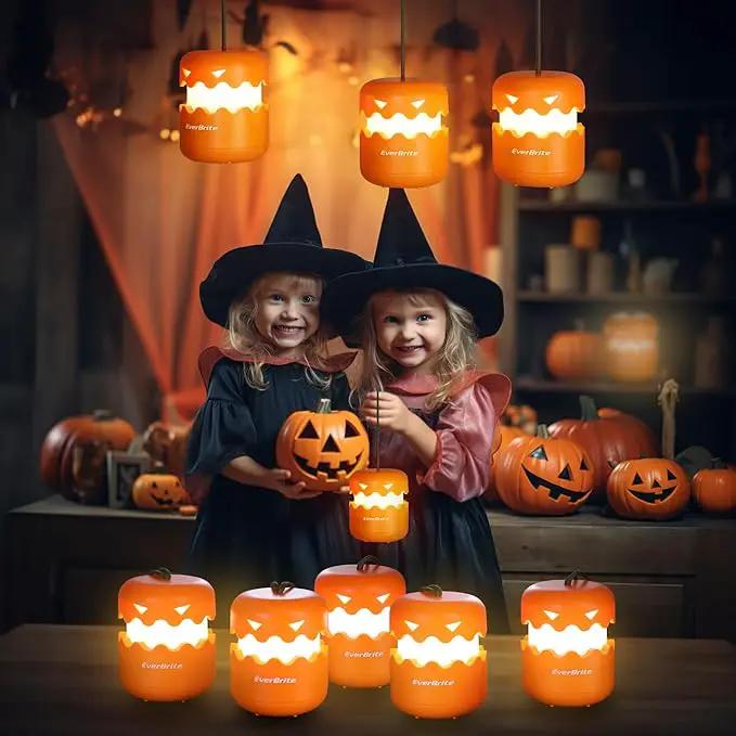 EverBrite 3-Pack Halloween Pumpkin Lantern & 3-Pack Halloween Hanging Ghost Lights by GreenHaven Gardens