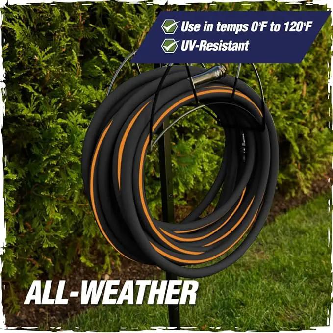 Rugged Rhino Heavy Duty Flexible Light Weight Garden Hose, 25ft x 5/8in, 4 Layer Leakproof Outdoor Gardening Tools, Watering Supplies, Powerful Water Pressure for Lawn, Flowers, Black Orange by GreenHaven Gardens