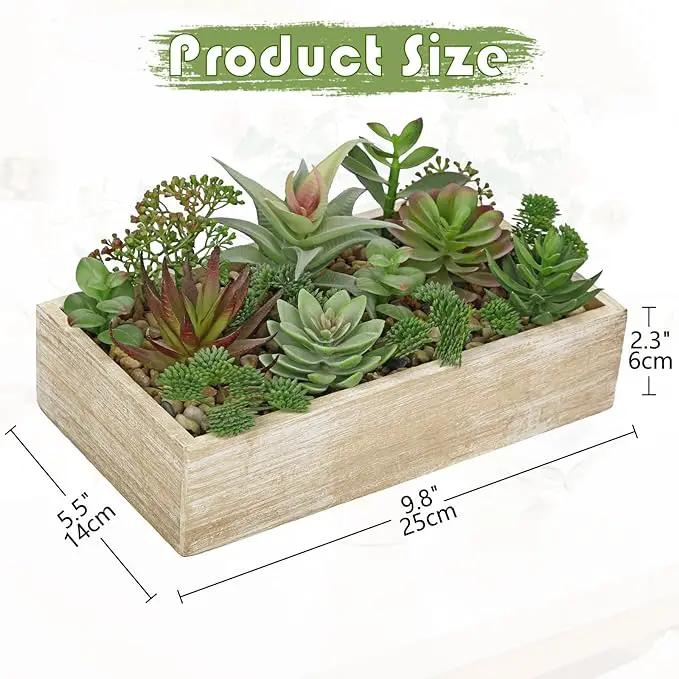 Artificial Succulent Plants in Pot 10 Inch Fake Succulent Arrangement Potted Succulents Plants Centerpiece in Rectangular Wooden Planter for Home Office Desk Shelf Living Room Bedroom Farmhouse Decor by GreenHaven Gardens