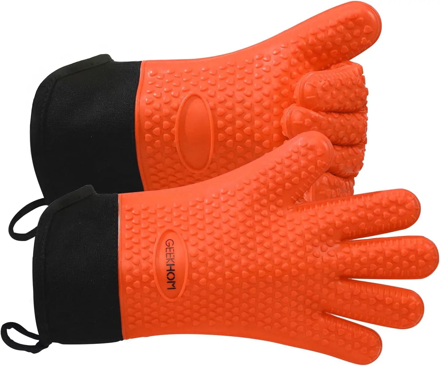 GEEKHOM BBQ Gloves Heat Resistant Oven Mitts - Silicone Grilling Gloves with 14" Long Arm Protection - Waterproof Pot Holder Non-Slip for Men & Women, Kitchen Cooking, Baking, Camping, Orange by GreenHaven Gardens