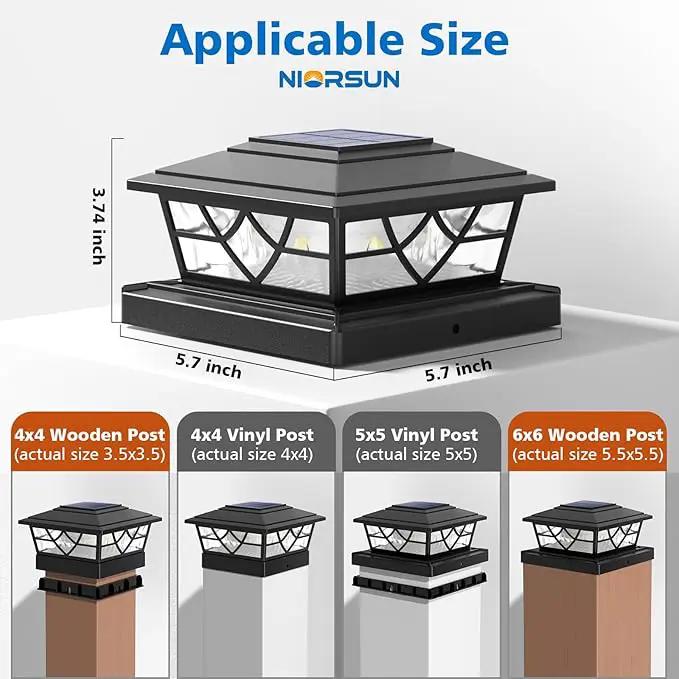 NIORSUN Solar Post Lights Outdoor 6 Pack, 2 Modes LED, Deck Fence Post Solar Lights for 3.5x3.5 4x4 5x5 5.5x5.5 Caps Patio Garden Decoration, Black by GreenHaven Gardens