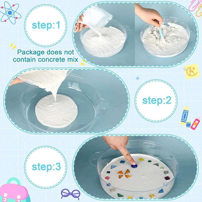 24 Pcs Stepping Stone Kit Includes Concrete Mold, Mosaic Tiles and Carving Tools, DIY Craft Handmade Stepping Stone Kit for Kids, Family, Garden Outdoor Decor, No Concrete Mix(Round,8.3 Inch) by GreenHaven Gardens
