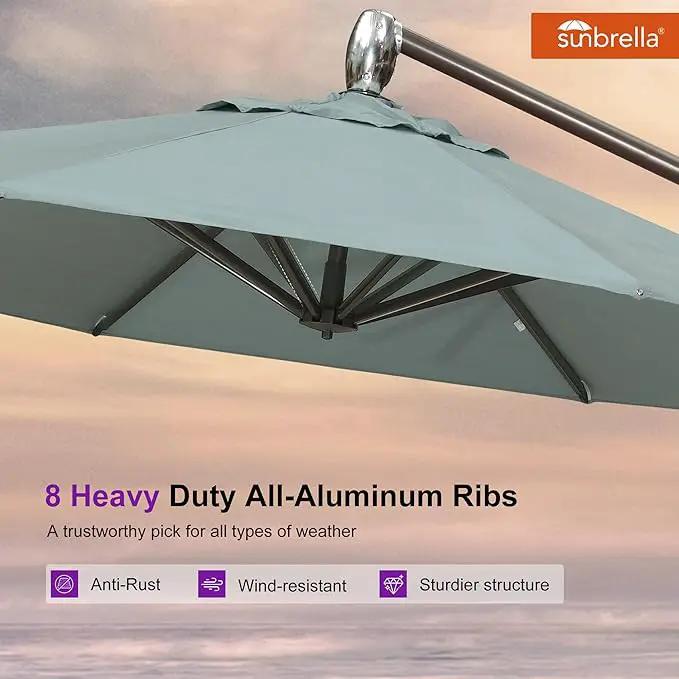 PURPLE LEAF 10FT Cantilever Patio Umbrella with 360-degree Rotation Aluminum Round Outdoor Offset Handing Umbrella for Patio Pool, Sprout Green by GreenHaven Gardens