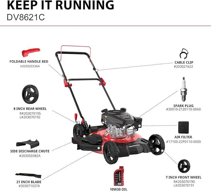 PowerSmart 21 in. Gas Lawn Mower with 144cc OHV Engine, 2-in-1 Push Mower with Mulching & Side-Discharge by GreenHaven Gardens