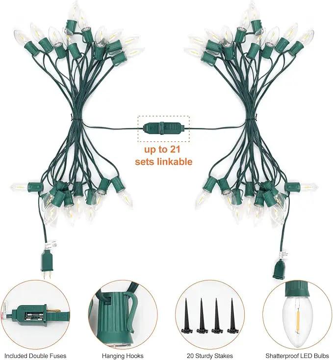 C9 Christmas String Lights for Pathway , 26FT LED 20 Clear Lights with 20 Stakes, Waterproof Shatterproof 2700K Warm White Linkable Walkway Lights for Outdoor Indoor Xmas Driveway Yard Garden Decor by GreenHaven Gardens