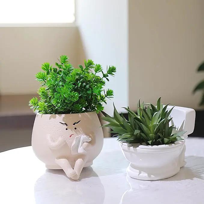Face Planter Pots Funny Toilet Plant Pot for Indoor Plants, Cute Face Head Flower Pots Quirky Succulent Planters Gift Ideal for Home, Office, Christmas by GreenHaven Gardens