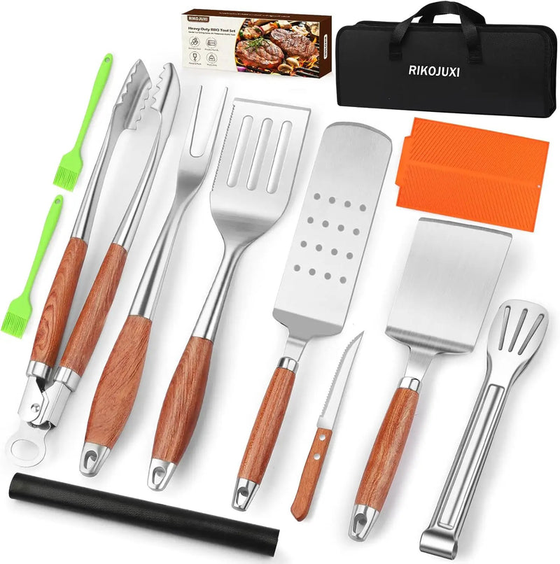 16 Inch Grilling Accessories Set, Heavy Duty Stainless Steel BBQ Accessories Tools and Grill Accessories for Outdoor Grill with Spatula, Fork, & Tongs - Grilling Gifts for Men Women Father by GreenHaven Gardens
