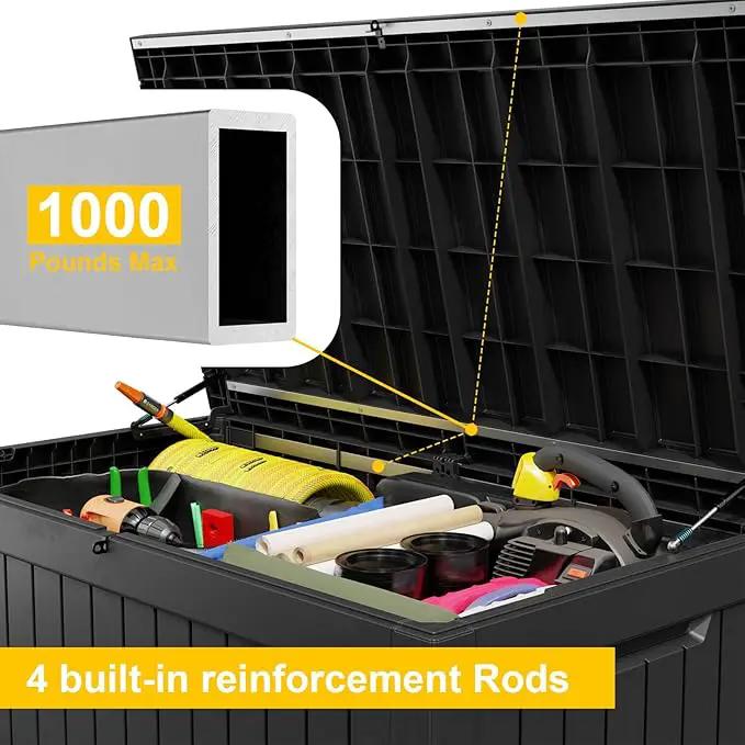 XXL 230 Gallon Large Resin Deck Box, Lockable Outdoor Storage Box for Patio Cushions Storage Furniture,Garden Tools, Pool Supplies, Weatherproof and UV Resistant- Black (230 Gallon) by GreenHaven Gardens