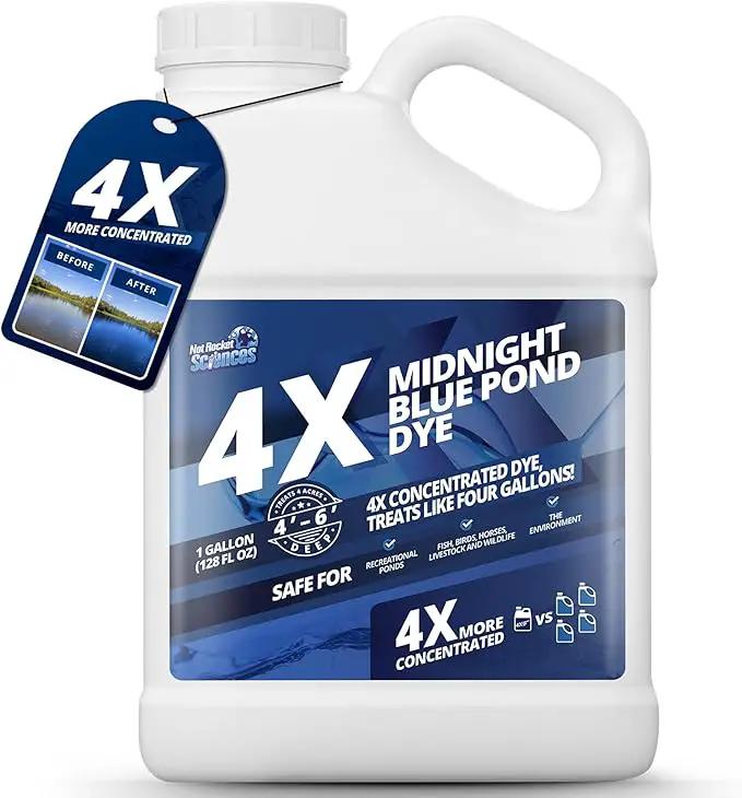 1 Gallon Midnight Blue Pond Dye, 4X Concentrate Pond Dye Blue, Dark Natural Looking Aquashade for Beautiful Lake Water, Long-Lasting Colorant, Protects Against Sunlight - Ideal for Fish & Wildlife by GreenHaven Gardens