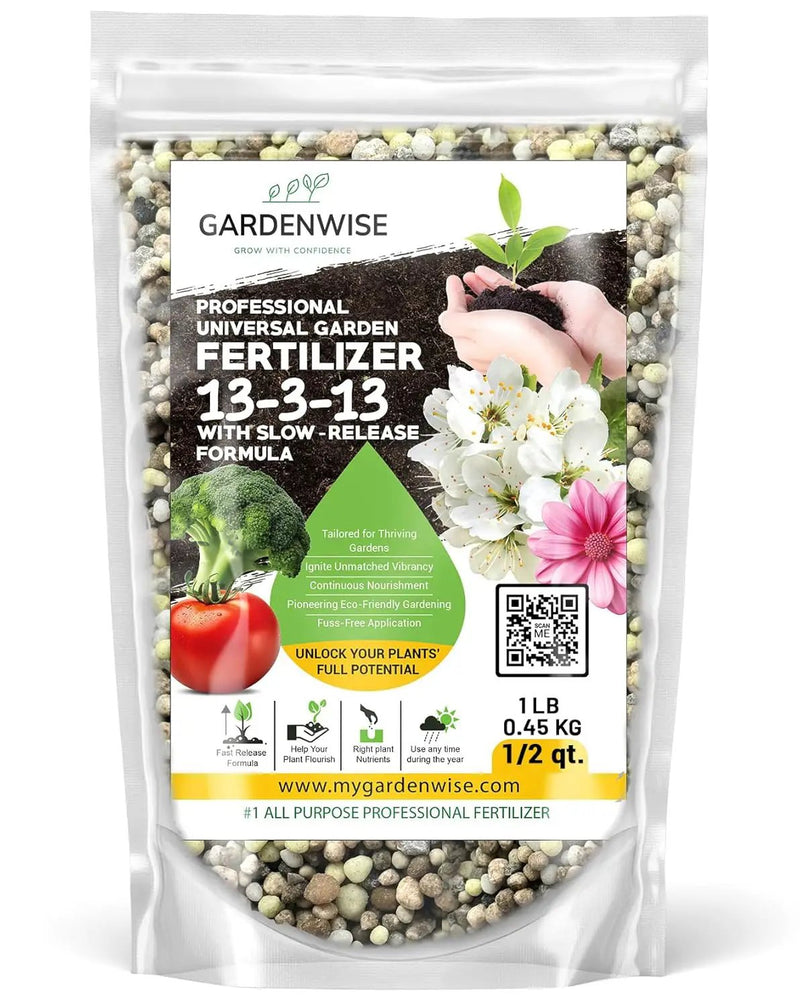 Professional Universal Garden Fertilizer 13-3-13 with Slow-Release Formula (0.5 Quart) by GreenHaven Gardens