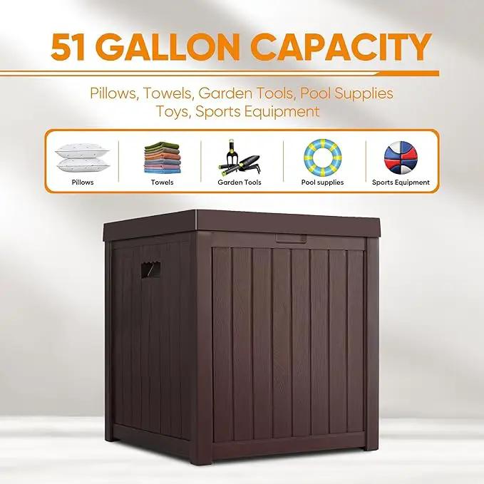 51 Gallon Resin Deck Box, Outdoor Storage Box Waterproof for Patio, Garden, Pool, and Deck, Storage Solution for Cushions, Tools, Delivery Packages, Brown by GreenHaven Gardens