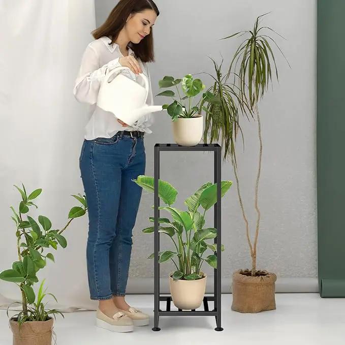 Plant Stand Indoor Outdoor, Wrought Iron Plant Stands 2 Tier Heavy Duty Metal Pedestal Stand Decorative Flower Stand for Patio Garden Deck Living Room by GreenHaven Gardens