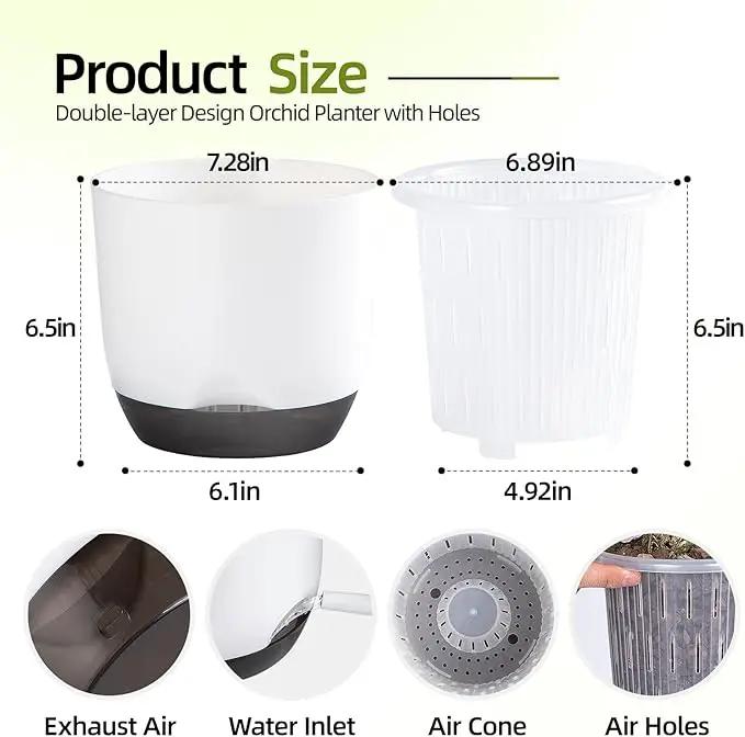 QCQHDU 2 Pack Orchid Pots with Holes for Repotting, Double-Layer and Self Watering Orchid Pot with Good Air Circulation by GreenHaven Gardens