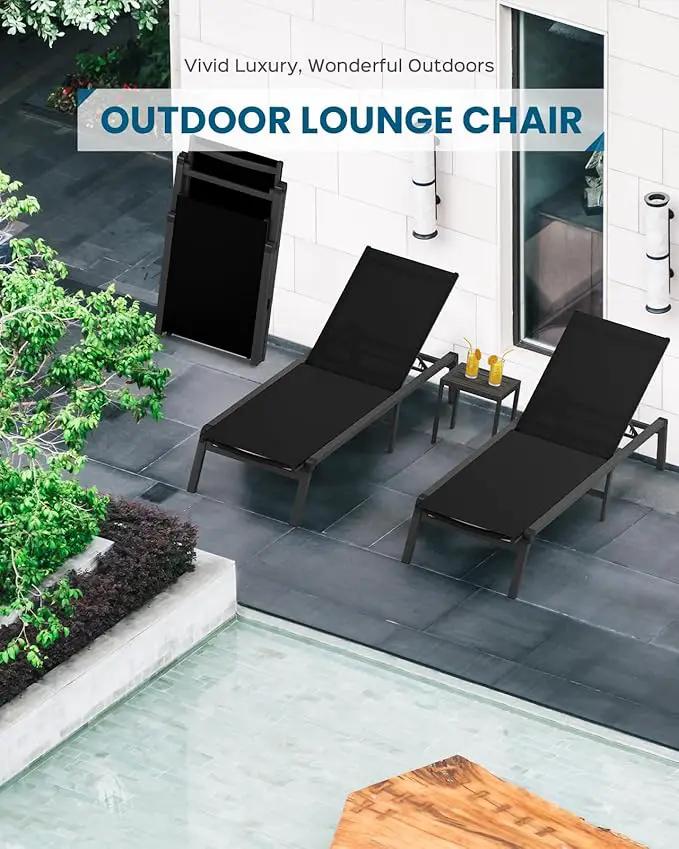 Chaise Lounge Outdoor, Foldable Aluminum Pool Lounge Chairs with 5 Positions Recliner - Free Assembly - Patio Chaise Lounge Chair for Poolside, Beach, Yard (Black) by GreenHaven Gardens