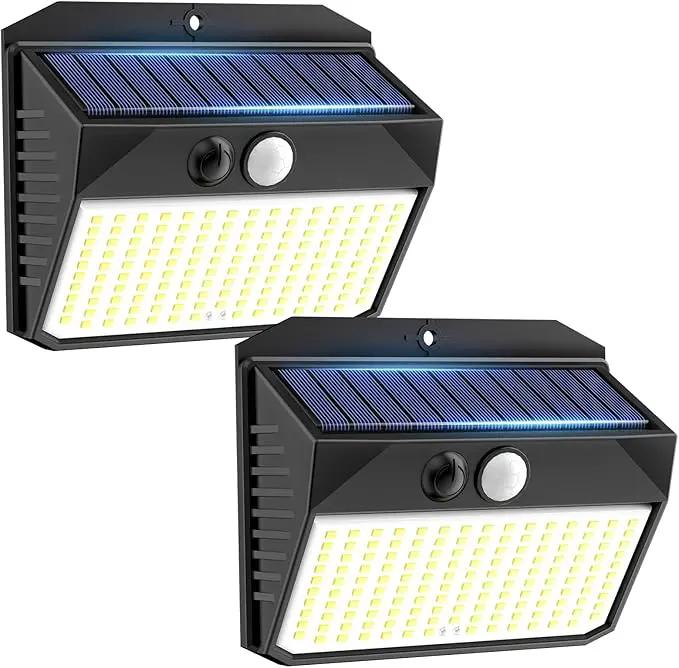 Solar Lights, 150 LED Outdoor 2 Pack, Motion Sensor, IP65 Waterproof, 3 Modes, Solar Powered, for House, Garden, Fence, Patio, Garage by GreenHaven Gardens
