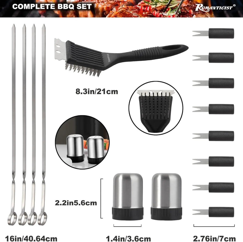 ROMANTICIST 20pcs Heavy Duty BBQ Grill Tool Set in Case - The Very Best Grill Gift for Father's Day and Christmas - Professional BBQ Accessories Set for Outdoor Cooking Camping Grilling Smoking, Black by GreenHaven Gardens