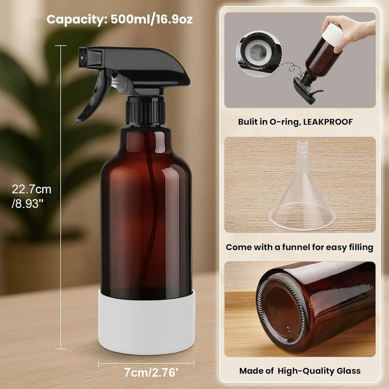 Glass Spray Bottles with Silicone Sleeve 16.9oz 2 Pack Empty Spray Bottle for Hair Mist/Stream Spraying for Cleaning Solutions, Plants, Essential Oils (Brown-grey&white) by GreenHaven Gardens
