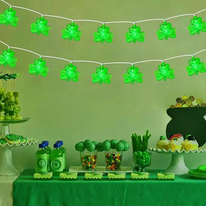 8.5FT Clear Green Shamrock Lights, St Patricks String Lights Outdoor Waterproof with 10 LED Light for rish Shamrock St Patrick's Day Party Indoor Home Garden Decorations by GreenHaven Gardens