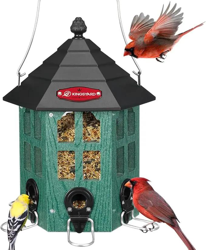 Kingsyard Wild Bird Feeder for Outdoor Hanging, Recycled Plastic Bird Feeders with 6 Ports & U-Shape Perch, Garden Yard Outside Decoration, 3.5 lbs Seed Capacity, Green by GreenHaven Gardens