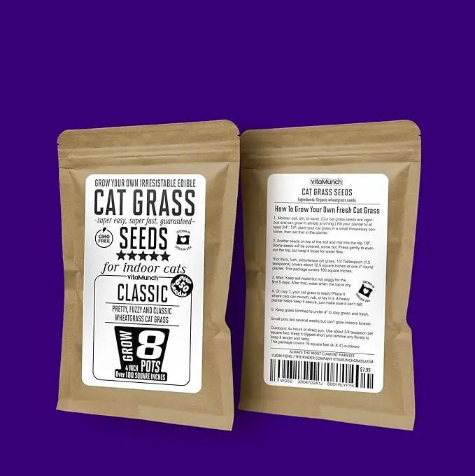 Cat Grass Seeds – Soft, Tasty Wheatgrass – Grows 8 Pots of Fresh Cat Grass for Indoor Cats & Kittens – Easy & Fast to Grow – Small Pack Grows 100 Square inches of Edible cat Grass Vitamunch by GreenHaven Gardens