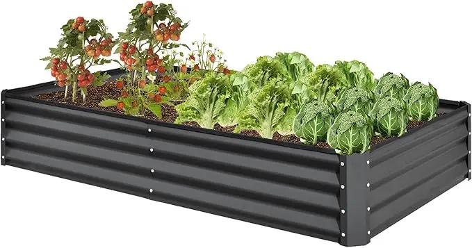Domi Galvanized Raised Garden Bed, 8x4x1Ft Thickening Metal Planter Box for Vegetables Bottomless for Backyard Outdoor, 1" Deep w/ 228 Gallon Capacity - Dark Gray by GreenHaven Gardens
