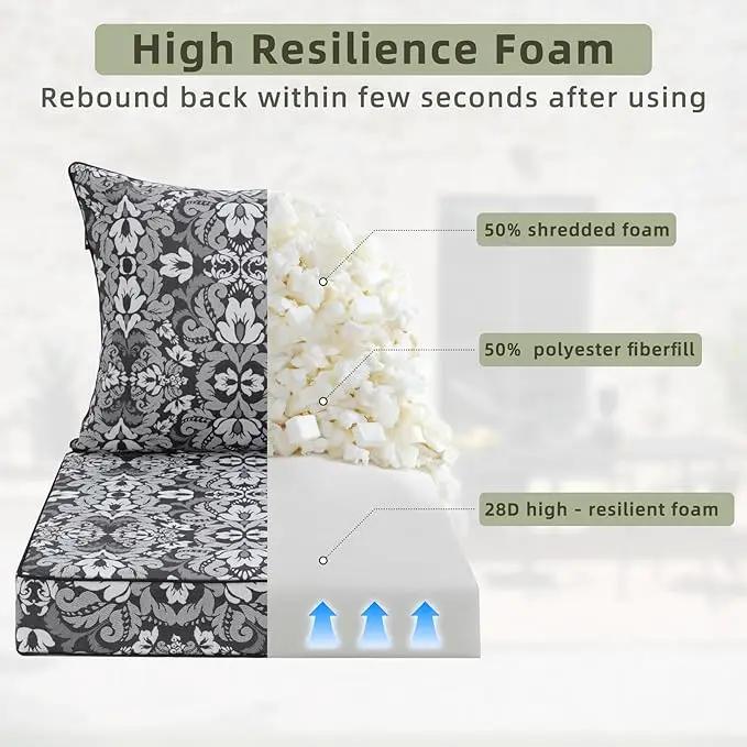 Favoyard Outdoor Seat Cushion 19 x 19 x 3 in Waterproof Pattern Fade Resistant Cover Removable Patio Furniture Cushions Deep Seat & Back Cushion Set with Adjustable Straps for Patio Chair Sofa Couch by GreenHaven Gardens