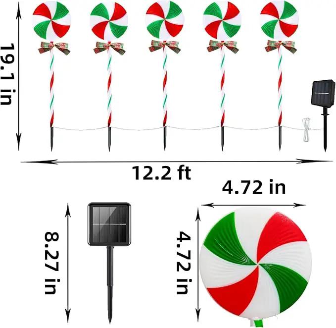 10 Packs Christmas Pathway Lollipop Lights with Bow Tie Solar Powered Outdoor Waterproof Xmas Candy Cane Path Landscape Decorative Stake Lights 2 Solar Panel + 10 Lights by GreenHaven Gardens