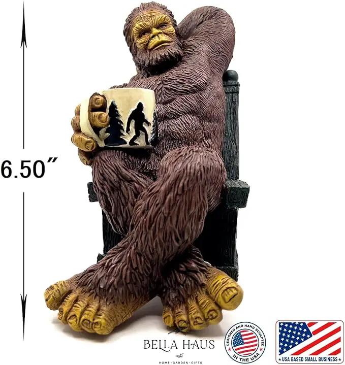 Bella Haus Bigfoot Garden Statue | Sasquatch Enjoying Morning Coffee | Whimsical Bigfoot Cabin Décor for Yard Patio Office or Home | Mythical Coffee-Loving Sasquatch Figurine | Hand-Painted Resin by GreenHaven Gardens