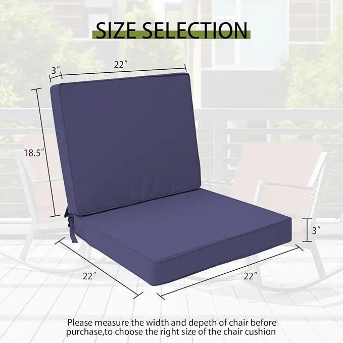 Outdoor Deep Seat Cushion Set 22" x 22", Water Repellent & Fade Resistant Cushion for Patio Furniture, Back & Seat Cushion with Removable Covers for Sofa, Couch, Navy by GreenHaven Gardens