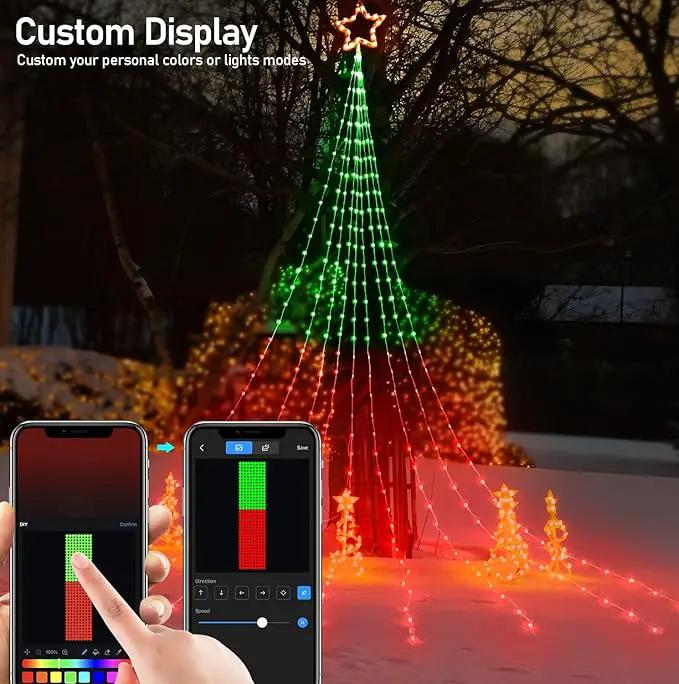 Christmas Decoration Smart Outdoor Star String Lights, 11.8Ft Christmas Tree Toppers Lights App Programmable, 344 LED 48 Modes Waterfall Lights with 12" Lighted Star for Xmas New Year Holiday Decor by GreenHaven Gardens