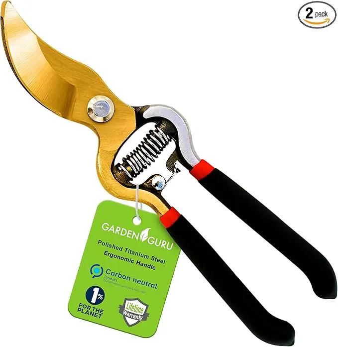 GARDEN GURU Indestructible Titanium Garden Clippers - Professional Bypass Hand Pruner Pruning Shear with Comfort Grip Handles for Gardening, Trimming, and Yard Work - Hardened Steel & Titanium Blade by GreenHaven Gardens